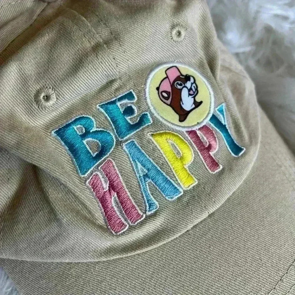 NEW Buc-ee's Hat Baseball Cap "Be Happy" Beaver Hippie Summer Sun - Picture 2 of 5